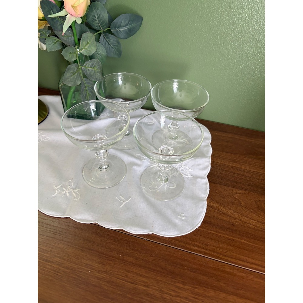 Vintage Libbey Champagne Coupe Glasses Set of 4 Clear Stemware